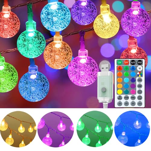 50ft Color Changing Globe String Lights - 75 LED USB Powered Indoor Decor for Bedrooms and Classrooms with Remote Control