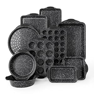 Country Kitchen Nonstick Stackable Bakeware Set – Durable, Easy Release Baking Set, Black, 10 Pcs