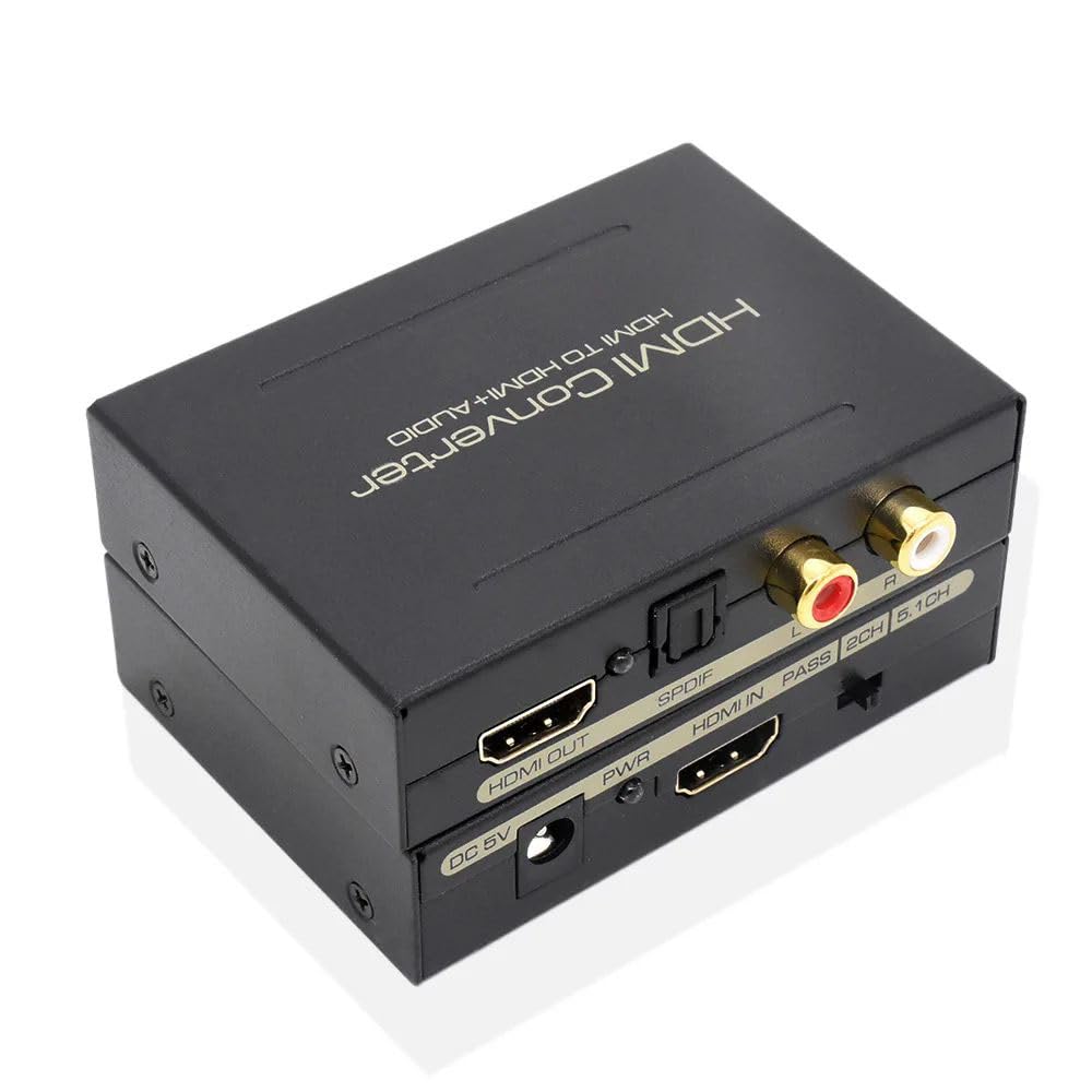 HDMI to HDMI Audio Extractor Converter, 1080P HDMI to Optical Toslink SPDIF and RCA L/R Stereo Audio Splitter Adapter with 5.1CH 2CH Support for PS4 Xbox DVD HDTV