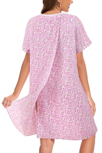 AVIIER 100% Cotton Hospital Gowns for Women Open Back Adaptive Clothing Nightgown Post Shoulder Surgery Patient Gown2