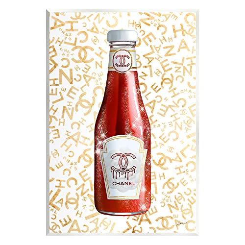 Stupell Industries Trendy Diner Ketchup Condiment Luxury Fashion Pattern Wood Wall Art, Design By Ziwei Li