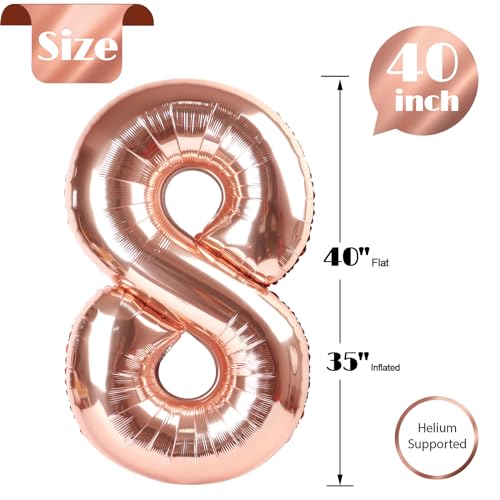 Image of Rose Gold Number 8 Balloon 40 Inch, 8th Birthday Party Decorations, Giant 8 Foil Balloon for Party Supplies