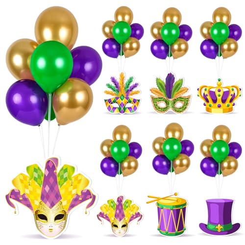 6 Sets Balloon Stand Kit for Table Mardi Gras Table Decorations Mardi Gras Table Centerpieces with Balloon Gold Green Purple Float Carnival Fat Tuesday Party Supplies Decoration