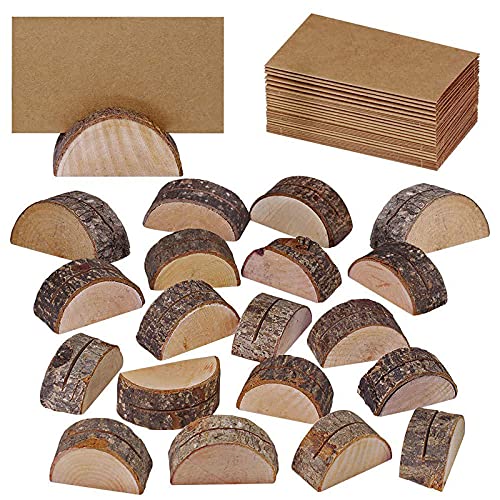 60個セット 30個 カードスタンド 30本色カード 切り株 カード立て メモ スタンド 写真立て 木製 メモクリップ 机上用品 メモホルダー カード テーブル番号 卓上装飾 机上用品 結婚式 文房具用に (半円)