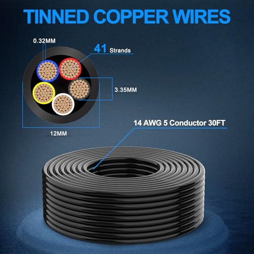 Image of NAOEVO 14 Gauge 5 Conductor Wire, Tinned Copper Automotive Wire, 30FT
