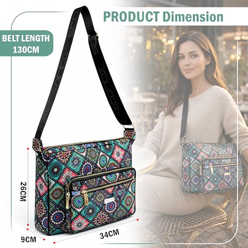 Image of Storite Women's Printed Crossbody Sling Bag | Multi Pocket Lightweight Shoulder Bag | Adjustable Strap Travel Messenger Bag | Boho Design Casual Everyday Purse