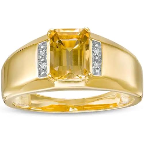 Solid 10K 14K 18K Gold Men's Gemstone and Diamond Ring Real Gold Customized 1-5 Carat Emerald-Cut Gemstone Engagement Wedding Rings for Men Birthday Christmas Father's Day Gift