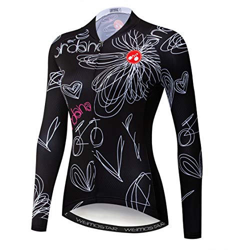Maillot de Cyclisme Manches Longues Maillot de vélo de Montagne pour Femme Chemises Vêtements de vélo de Route Hauts VTT Blanc Noir L Cover