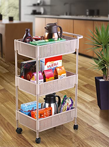 Image of Nayasa Rope Multipurpose Foldable Trolley Basket with Wheels Cream (NP4525 Cream)