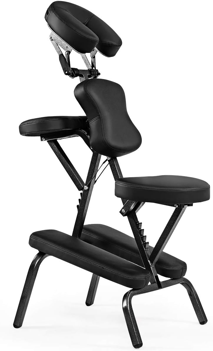 GOPLUS Sillón de Masaje Plegable con Altura Ajustable 110-120CM, Cojín con Esponja Elástica para un Buen Soporte, Diseño Ergonómico, Bolsa de Transporte, Gran Capacidad 150KG, Negro