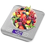 [Amplio uso]: báscula digital impermeable con función de peeling, que puede pesar con precisión harina, arroz, manzana, leche, joyas, etc. Pantalla LCD brillante, fácil de leer el valor medido.