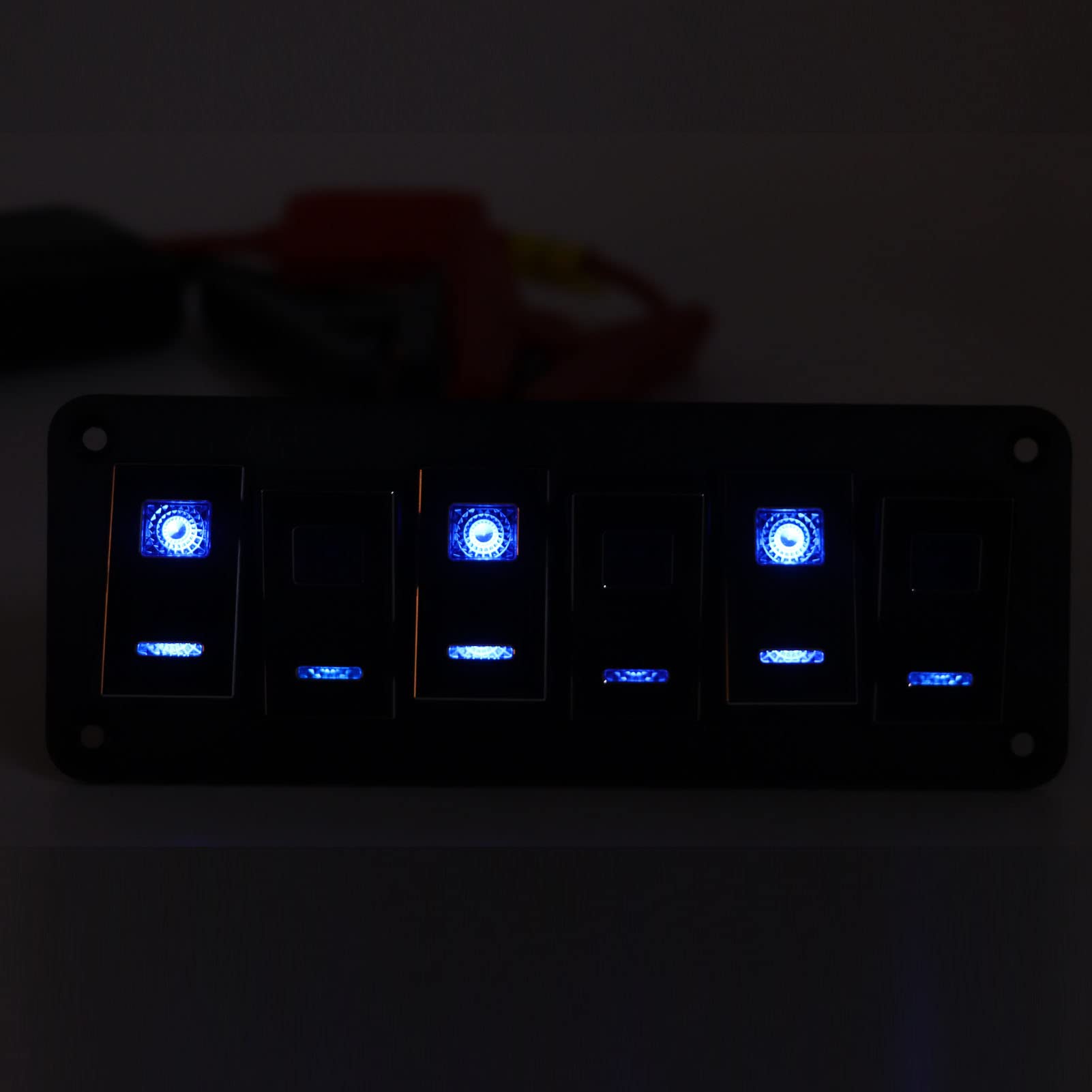 6 Gang Rocker Switch Panel Waterproof Portable Blue Backlit Design for