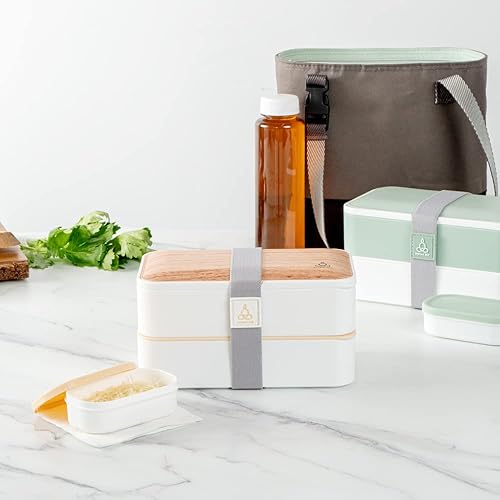 Miniatura 10 de Restaurantware Bento Tek - Lonchera apilable de 40.5 onzas, 1 contenedor reutilizable para adultos, con utensilios incluidos, taza de salsa, grano