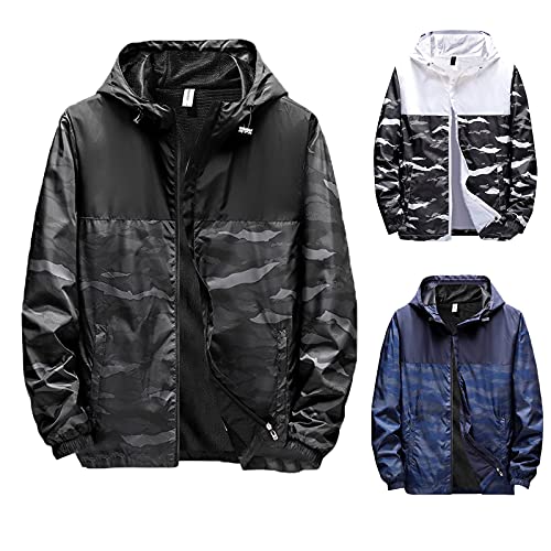 Chaqueta de entretiempo para hombre con capucha, chaqueta impermeable negra para senderismo, transpirable, chaqueta funcional de invierno, chaqueta ligera con bolsillos, chaqueta de ciclismo informal