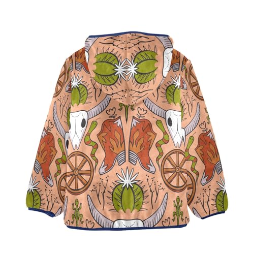 Wild West Pattern Girls Fleece Jacket Girls Fall Jacket Girls Zip Up Hoodie Girls Sherpa Jacket 2-10T2