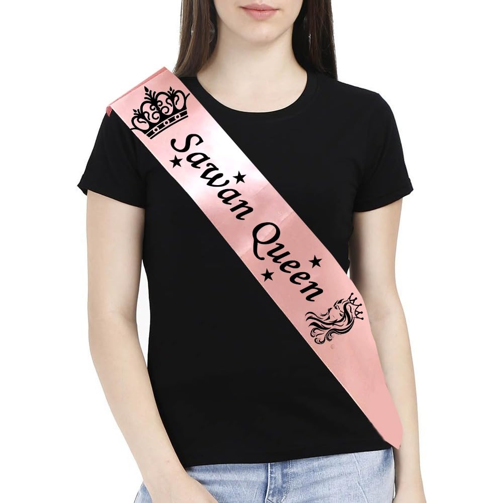 Ananta Design Gifts Sawan Queen Sash Satin for Girl's, Women's, Adult - Width 4 inch x Length 72 inch - Pack of 1 Pcs (Pink Sawan Queen Sash)