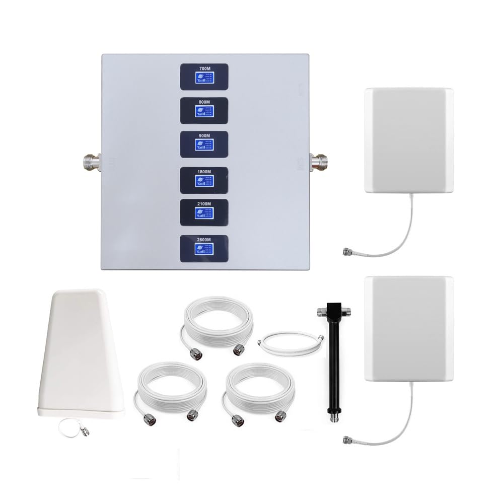 Amplificateur 4G 5G Amplificateur Reseau Mobile 6 Bandes, 1 à 2 | Améliorez 2G/3G/4G/5G, Deux Antennes D'intérieur