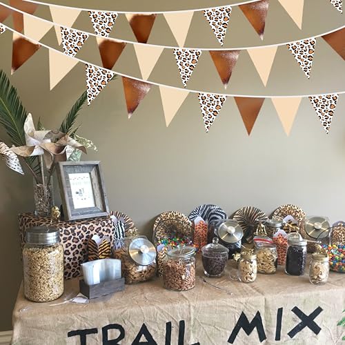 Image of 32Ft Leopard Party Decorations Metallic Brown Leopard Triangle Banner Flag Pennant Fabric Garland Streamers for Wild Animals Cheetah Birthday Cheetah Baby Shower Jungle Safari Party Decor Supplies