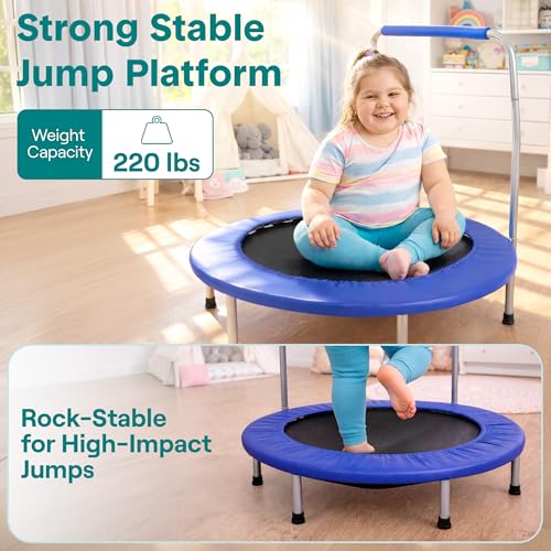 Image of SereneLife 36″ Foldable Mini Trampoline for Kids - Compact Fitness Rebounder with Foam Handle - Safe, Stable Exercise Trampoline with 330lbs Max Load for Indoor /Outdoor Active Play & Exercise