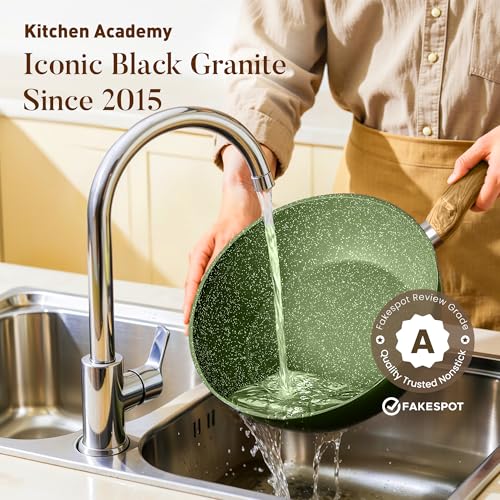 Image of Kitchen Academy Non Toxic Pots and Pans Set Non Stick, Sage Green Cookware | 12 Piece Induction Cookware Sets, Granite Nonstick Cooking Pot and Pan, PFOA&PFOS Free