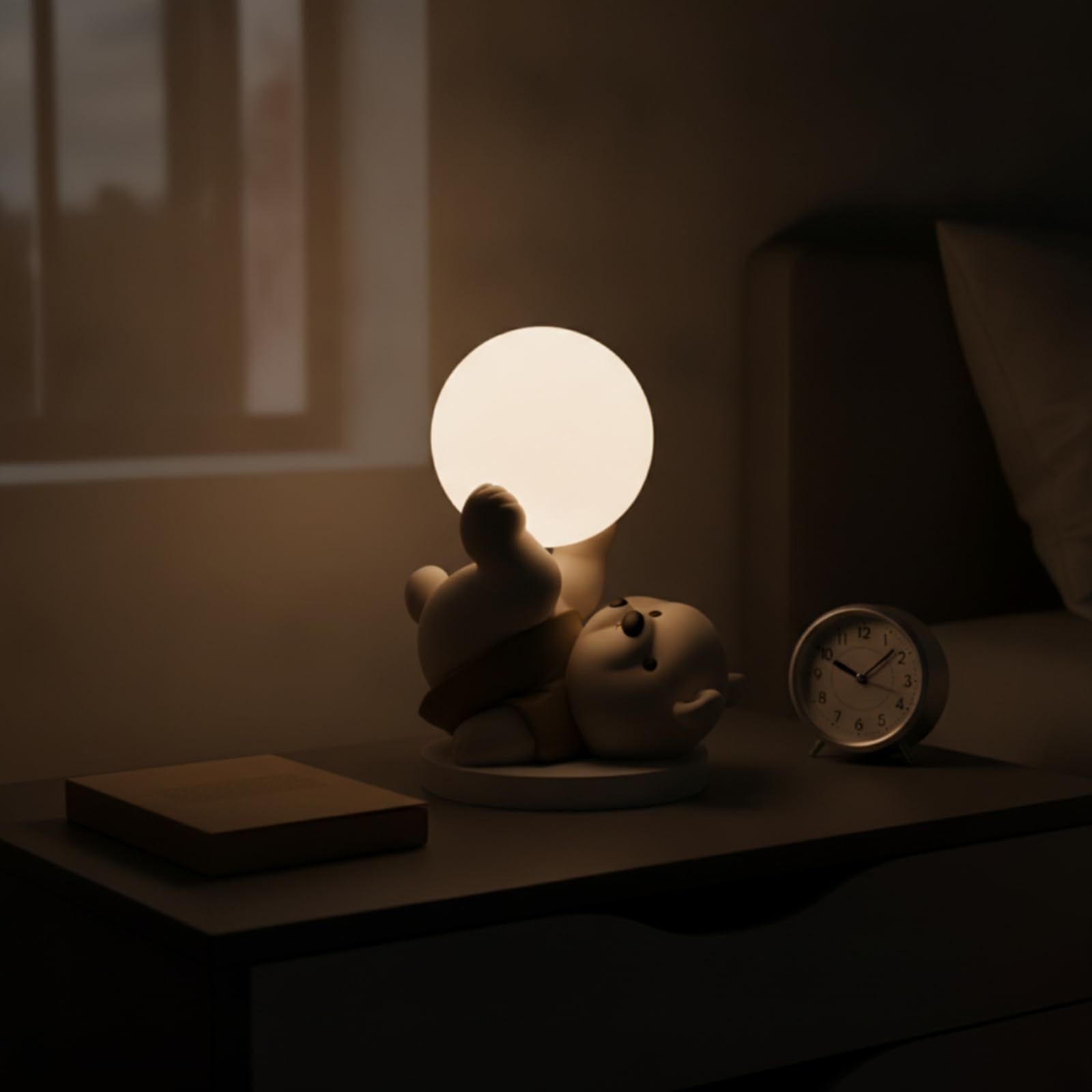 Sharplace Bär Nachtlicht Schlafzimmer Lampe Kinderspielzeug Figur aus Harz Und Fiberglas Weiches Warmes Licht als Dekoration für Wohnzimmer Schreibtisch Regal Kinderbereich, Grau