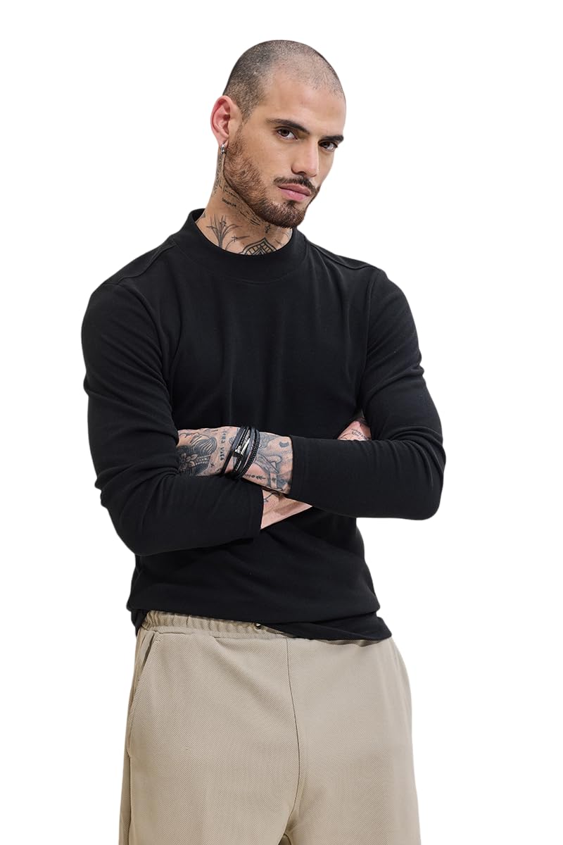 snitch Men's Slim Fit Mock Neck Long Sleeve T-Shirt | Solid Pattern & Crew Neck Design | Polyester Blend Fabric with Stretchable & Breathable Features | Casual Wear-picture-32