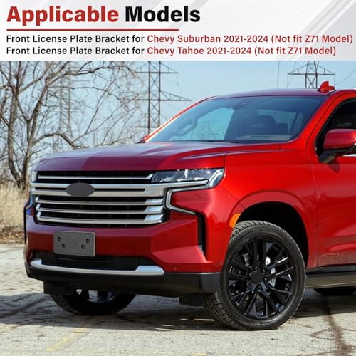 Image of License Plate Bracket Accessories for Chevy Suburban 2021 2022 2023 2024, Tahoe 2021 2022 2023 2024 (Not fit Z71 Model), Front Bumper License Plate Holder Replacement Frame Black Mount