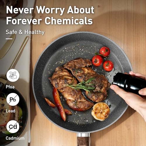 Image of DishDelight Pots and Pans Set Non Toxic, Kitchen Cookware Sets Non Stick | Granite Pans Set for Cooking, Compatible with Induction, Gas & Electric Stoves, PFOA & PFOS Free, Even Heating, Easy to Clean