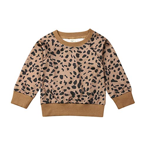 Unisex Baby Leopard Sweatshirt, Toddler Baby Boy Girl Long Sleeve Pullover Casual Top One Piece Outfits (Leopard Top, 6-12 Months)