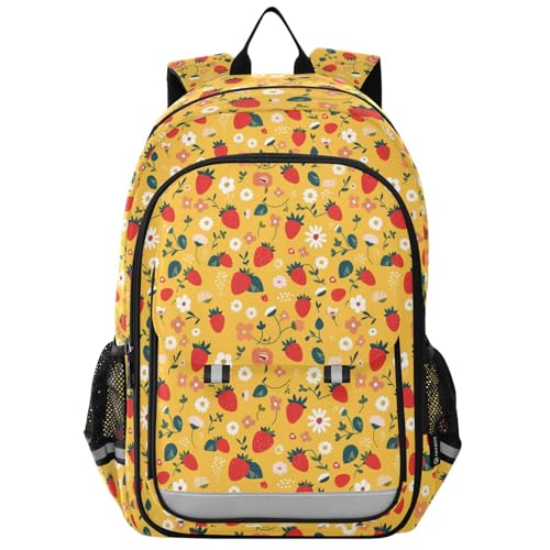 kids backpack chest strap 8-12: adjustable bookbag for teen in assorted colors - Simple Minimalist Peach Strawberries