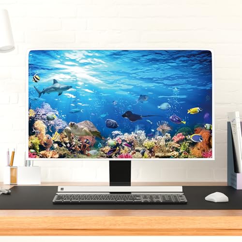 Image of Underwater Waterproof Screen TV Cover 40,41,42,43 Inch Ocean Undersea Life Tropical Fish Turtle Coral Design Television Covers Dust-Proof Anti-Scratch Protective Cover for LED LCD OLED TVs