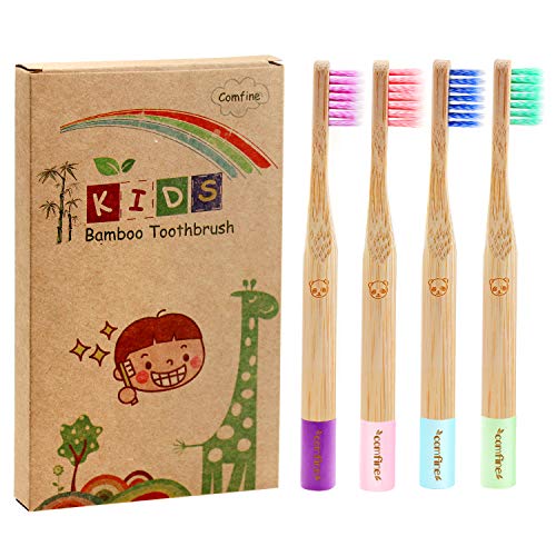 Nroech Kids Bamboo Toothbrushes, Wooden Toothbrushes Soft Spiral Bristles & Biodegradable Bamboo Toothbrush, Compostable and Sustainable Eco-Friendly Tooth Brush Pack of 4