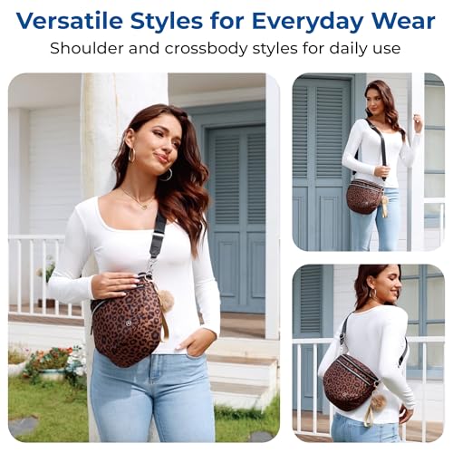 Image of Pander Crossbody Bum Bag for Women, Everyday Nylon Shoulder Bag with Pompom Keychain Wristlet Bag Charm, Adjustable Strap