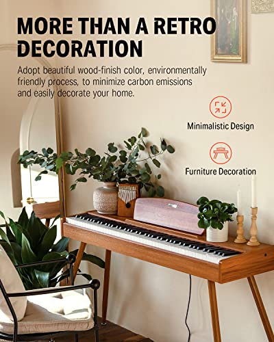 donner ddp-80 digital piano 88 key weighted keyboard full-size electric piano for beginners with sheet music stand triple pedal power adapter supports usb-midi connecting retro wood color