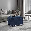 Adeco High End Classy Tufted Accents Rectangular Storage Bench Ottoman Footstool, Blue 24 * 17.5 * 17.7
