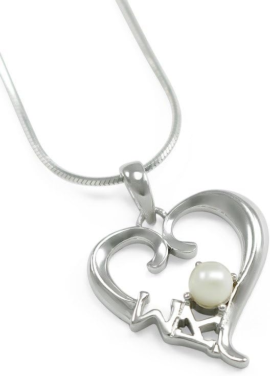 Sigma Kappa Sterling Silver Heart Pendant set with Simulated Pearl