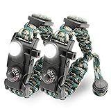LeMotech 21 in 1 Adjustable Paracord Survival Bracelet, Tactical Emergency Gear Kit Includes SOS LED Flashlight, Bigger Compass, Thermometer, Rescue Whistle and Fire Starter - Outdoor Hiking Camping
