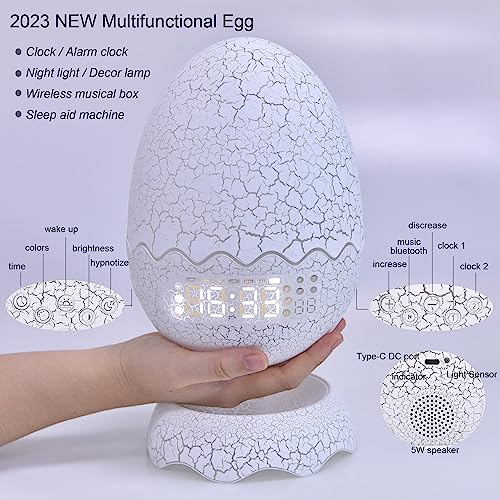 Mtdyhy 2023 Unique Dragon Egg Alarm Clock/Night Light/Lullaby White Noise/Bluetooth Speaker 4-In-1, Remote Control 16 Colors & Brightness & Volume, Gift For Kids/Adult #TOP1