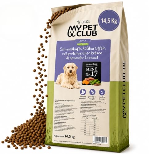 My Pet Club Vegi (1 x 14,5 kg) vegan/vegetarisches Hundefutter mit Süßkartoffel I Sensitiv & Hypoallergen I Alleinfuttermittel für Hunde ab dem 12ten Lebensmonat