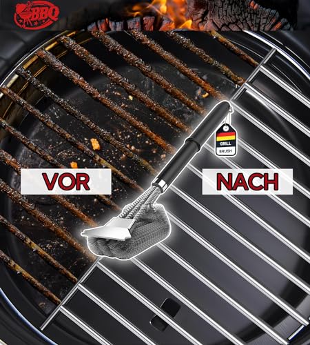 Grillbürste, TNTOR Grill Reinigungsbürste mit Extra Langer Edelstahl Borsten, Edelstahl Spatel und PP Wärmedämmung Griff, für Gasgrill, Holzkohlegrill, Kugelgrill, Elektrogrill und Grillrost.
