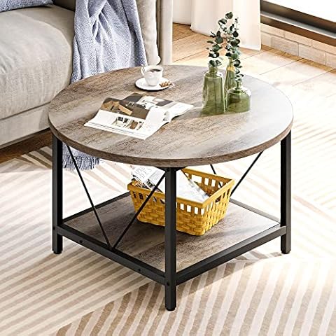 YITAHOME Retro Round Coffee Table with Storage Cover