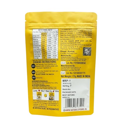 Image of Naturally Yours, Moringa Instant Ramen Noodles 175g | Ready In 2 Mins | Masala Pack Inside| Made with Pure Shigru, MIllets & Whole Wheat | No Maida, Not Fried Healthy Noodles