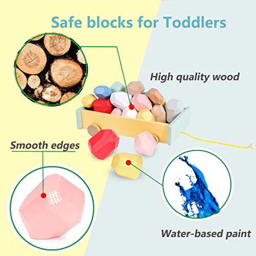 Cewkoo Wooden Stacking Blocks, 26 PCS Balancing Wood Building Blocks Set, Sorting and Stacking Games for Preschool… - Image 4