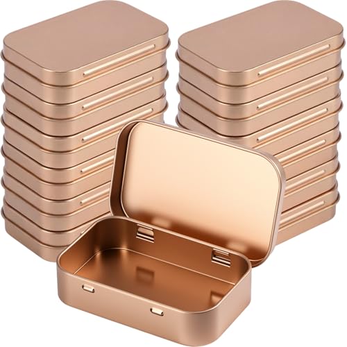 Image of Hotop 12 Pack Metal Rectangular Empty Hinged Tins 3.75 x 2.45 x 0.8 Inch Box Containers with Lids Mini Portable Box Small Storage Kit, Home Organizer (Rose Gold)