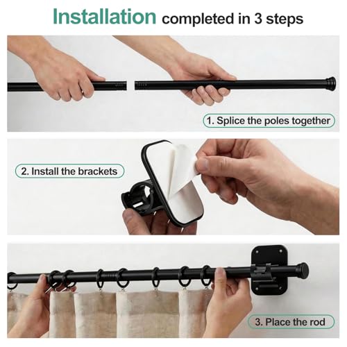 Curtain Rods No Drilling for Windows 30-75 Inch, Adjustable Curtain Rod - image 2