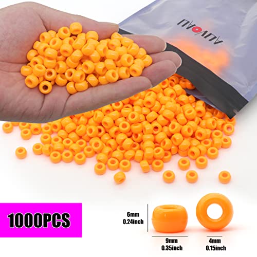 Image of 1000Pcs Pony Beads Bracelet 9mm Orange Plastic Barrel Pony Beads for Necklace,Hair Beads for Braids,Key Chain,Jewelry Making (Orange)