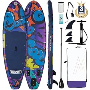 Overmont Aufblasbares SUP Board Set - Stand Up Paddle Board mit Paddleboard Zubehör - Einschließlich Verstellbares Paddel Pumpe Abnehmbarer Flosse Surfboard Leash Wasserdichter Taschenrucksack