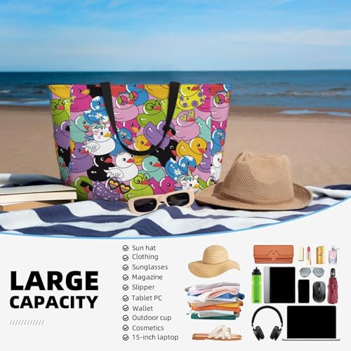 Colorful Duck Print Large Beach Tote Bag for Women Extra Large Capacity Sandproof Waterproof Pool Bag Suitable for Swimming Pool Gym Groceries Travel 5