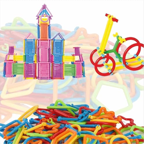 Image of ToyMagic StrawStix Construction Set for Kids - 500 Pieces STEM Building Toys, Flexible Colorful Straws & Connectors for Creative Play, Towers, Shapes, Structures - Non-Toxic Safe for Ages 3+