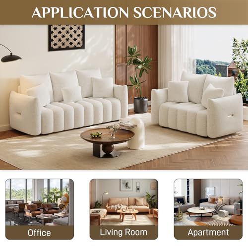Image of OUYESSIR 2 Pieces Boucle Sofa for Living Room, Modern Deep Seat Sofa Chair & 3-Seater Couch, Oversized Cloud Sofa Couch Set, Comfy Upholstered Teddy Living Room Furniture, Beige White